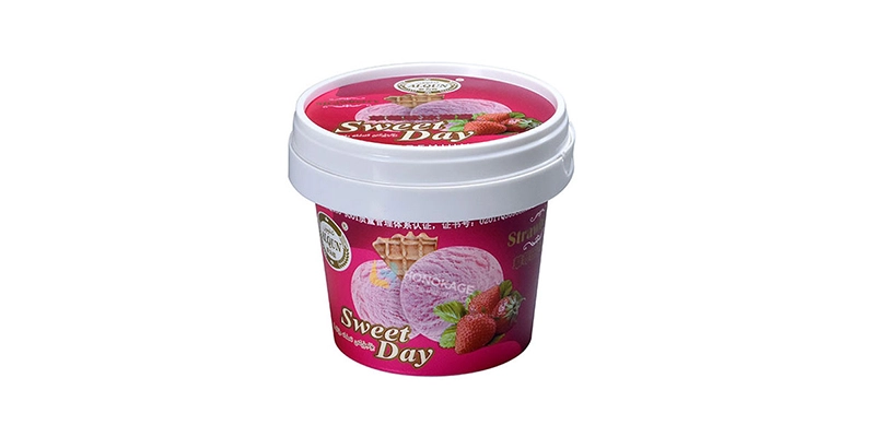 Contenitore per gelato in plastica IML da 125ml con cucchiaio